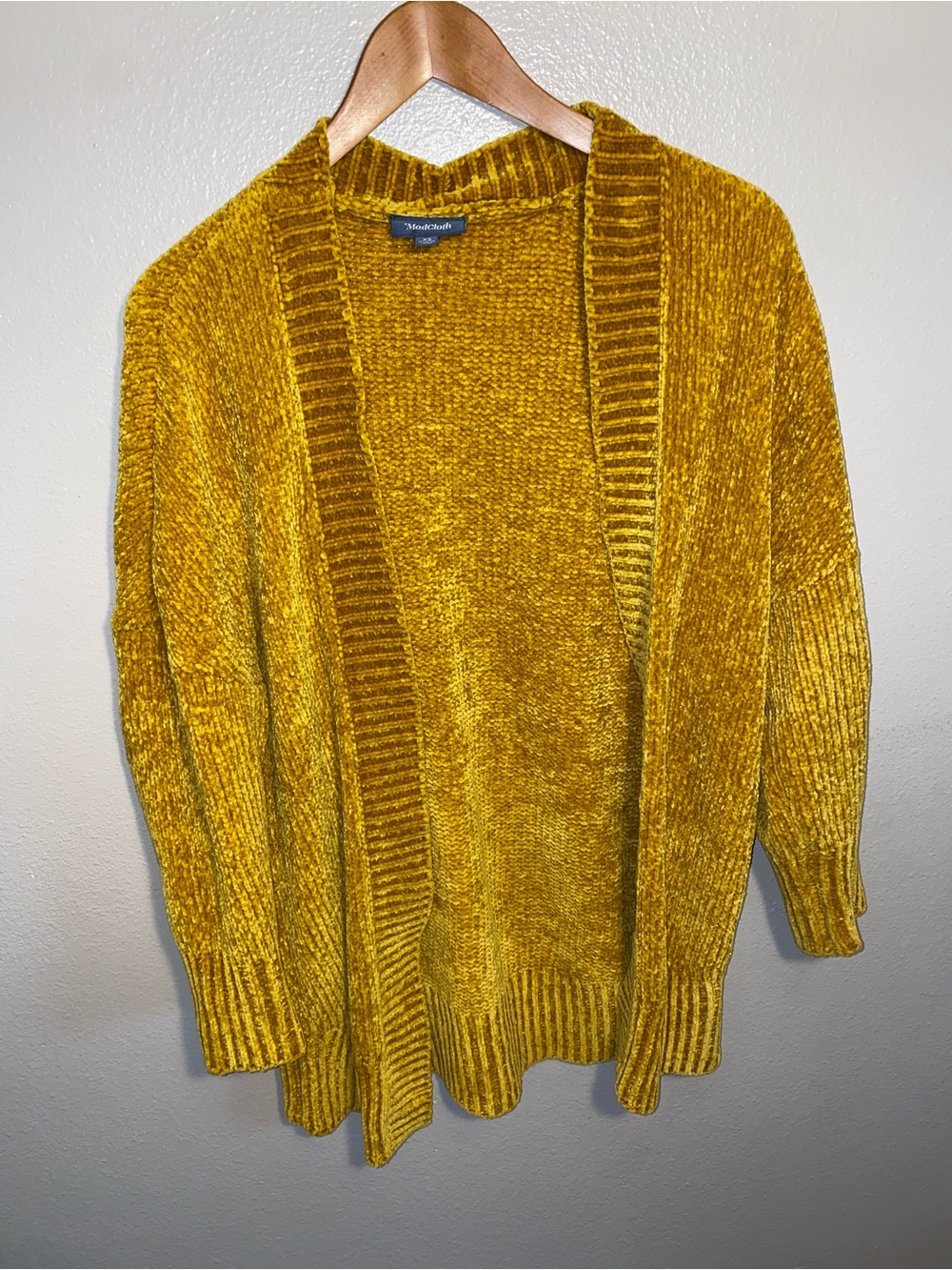 ModCloth Mustard Yellow Chenille Open Front Cardigan Sweater Boho XS / S